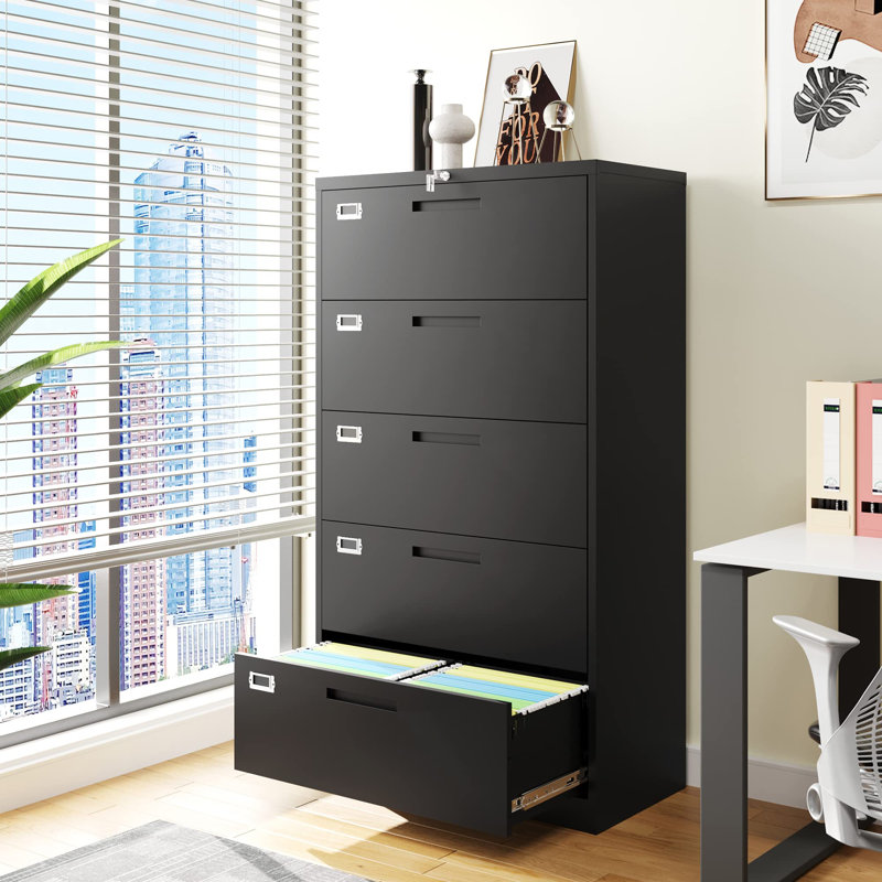 Izack 35.43'' Wide 5 -Drawer Steel File Cabinet, Black