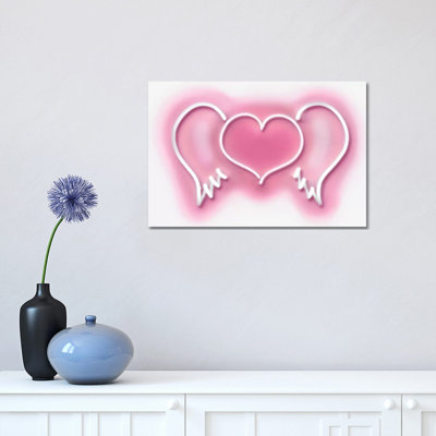 Neon Heart Wings Pinkon White by Hailey Carr - Wrapped Canvas Print
