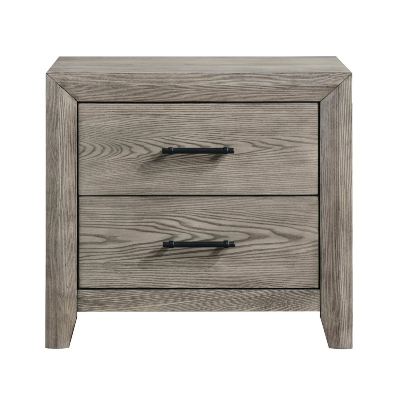 Table de chevet 2 au fini gris - Chambre à coucher rustique moderne avec 2 tiroirs en bois