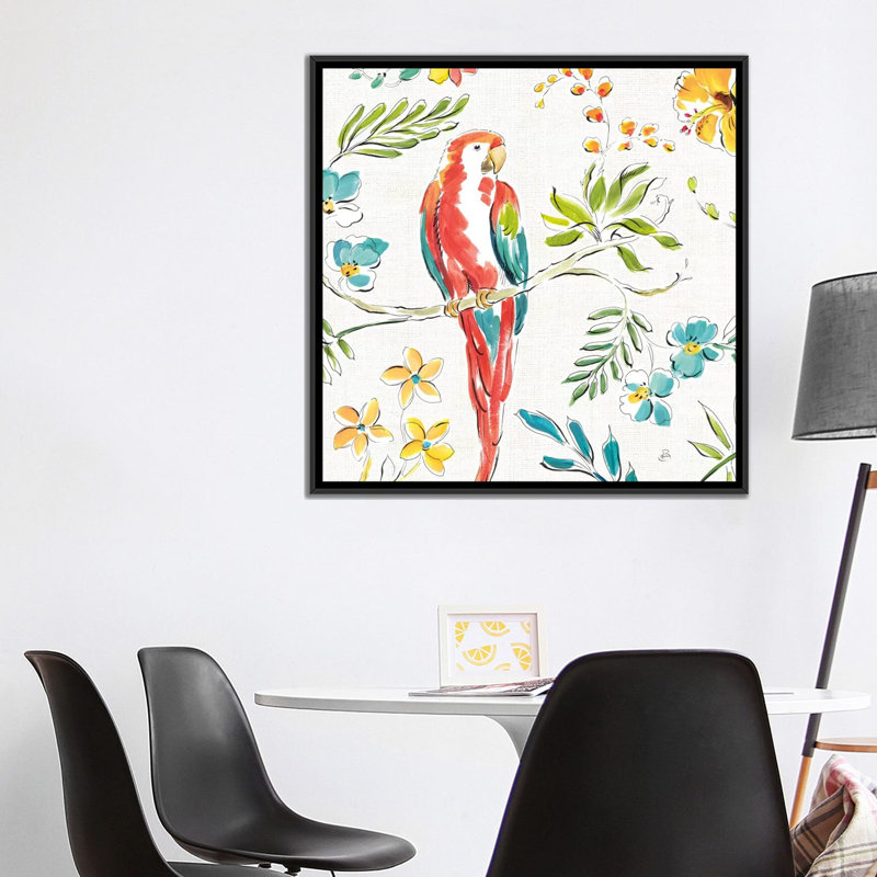 « tropical oasis, white iii », reproduction sur toile, H 18 po x l 18 po x P 1,5 po, Toile avec cadre noir, Pas de tapis