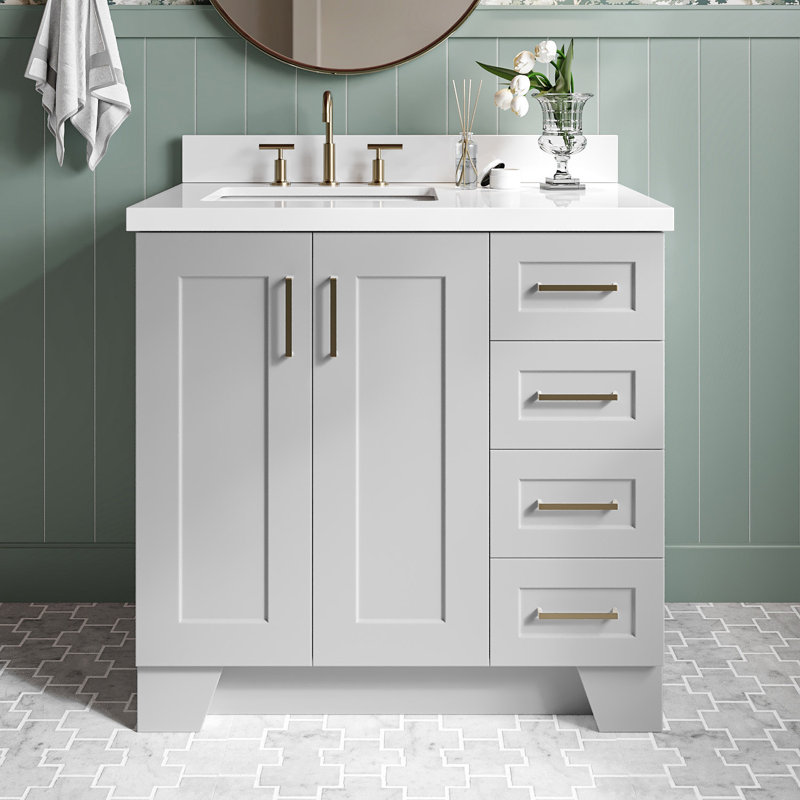 37 IN.  Single Bathroom Vanity, Gray, Right, Rectangular
