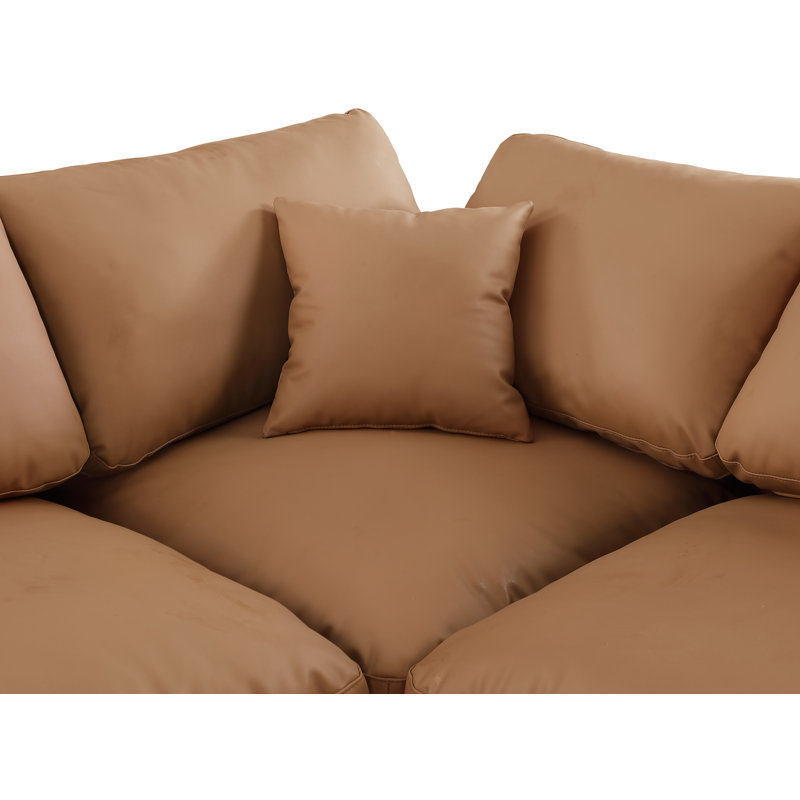 Hisayoshi Upholstered L-Shaped Sectional Reversible, Cognac Vegan Leather