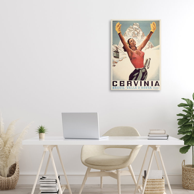 Toile rétro de ski Cervinia, design par Marcus Jules, H 24 po x l 16 po