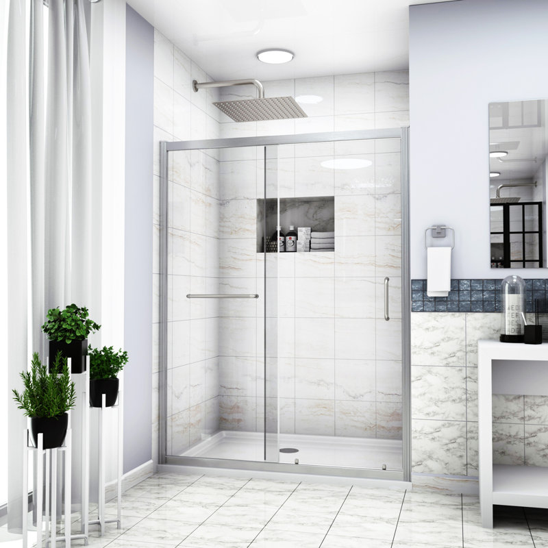 Paroi de douche coulissante simple H 48 po x H 72 po, Nickel brossé