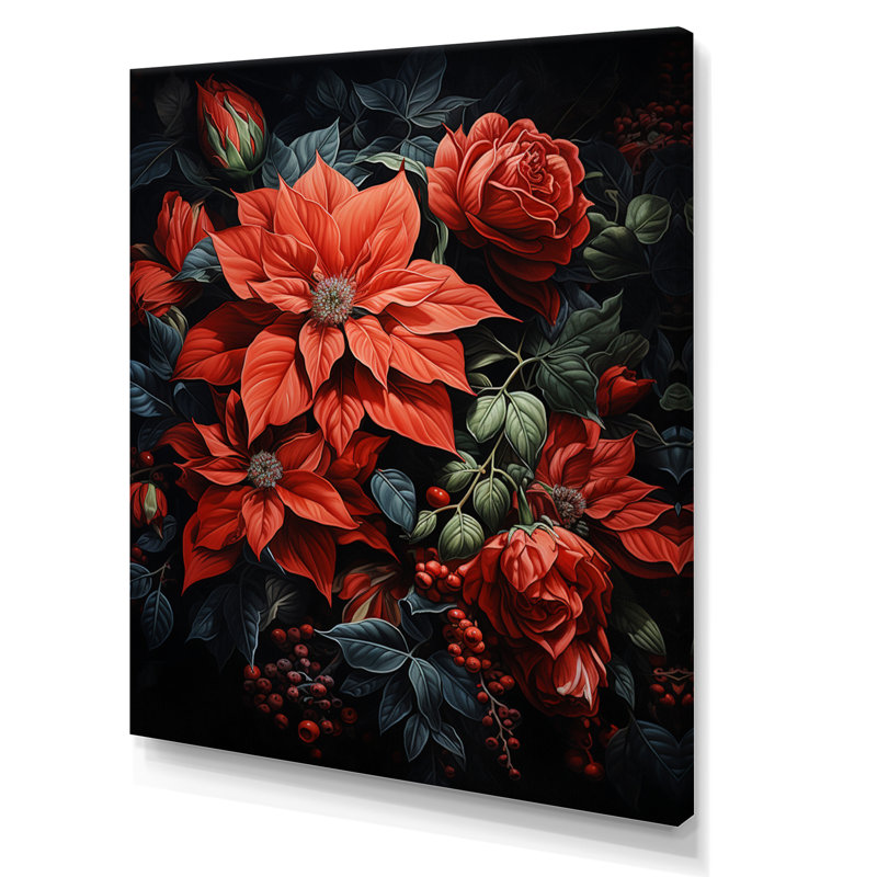 Danzell Poinsettia Flower Noir II - impression, H 20 po x l 12 po x P 1 po, Toile tendue