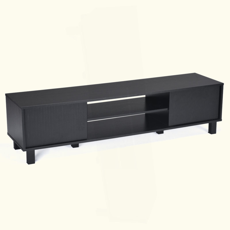 Meuble télé moderne pour téléviseur de 70 po ou moins, grande console multimédia avec rangement et tablettes ouvertes, centre de divertissement élégant pour le salon