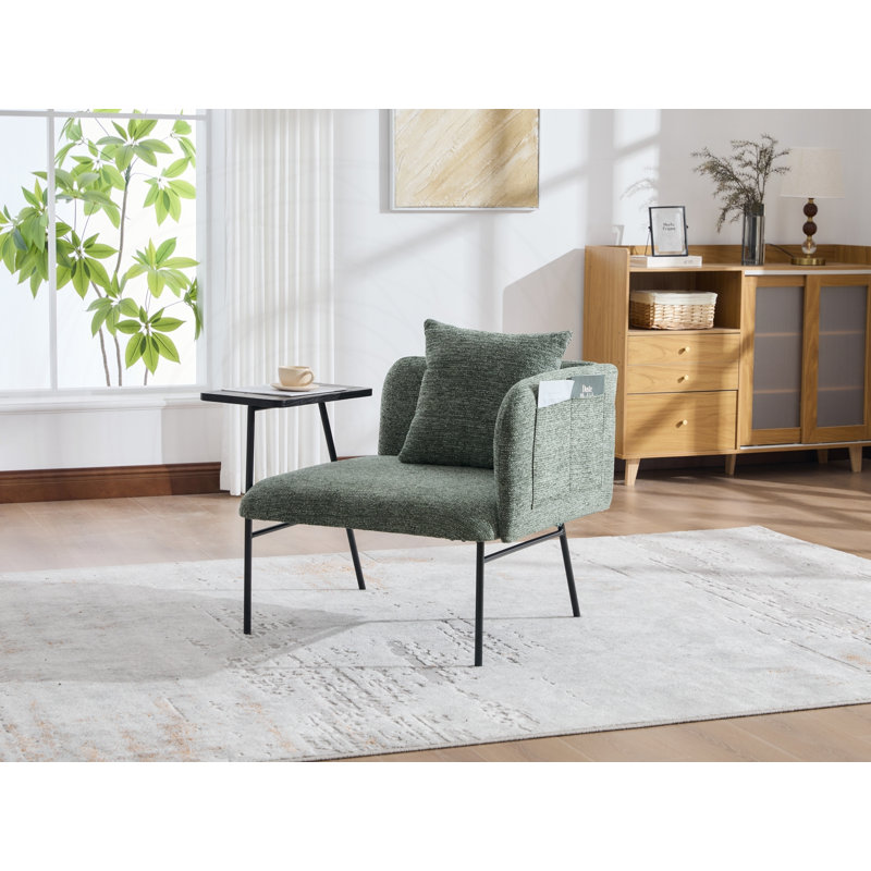 Leisure Chair with Small Table and Side Pockets, Emerald Linen
