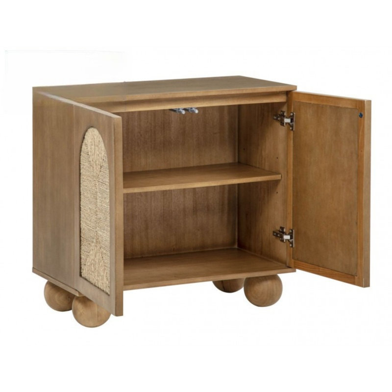 Boho brun clair 31 po Armoire décorative, armoire de rangement pour le vestibule de salon avec pieds en forme de boule et portes arquées, armoire