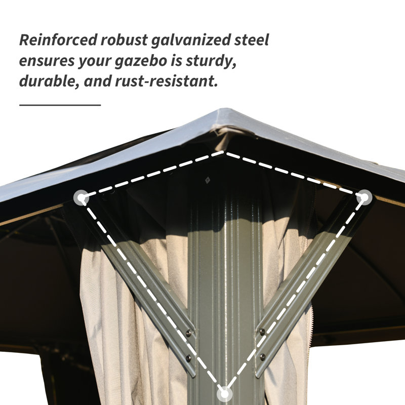 Metal Ventilation Double Roof Party Tent Gazebo, 9.81 ft x 13.86 ft, Gray