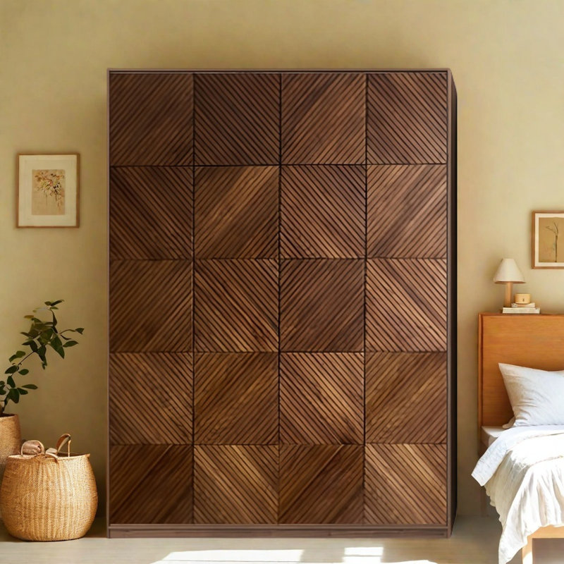 Simple And Classic Striped Wardrobe, 94.49" H x 70.87" W x 23.62" D