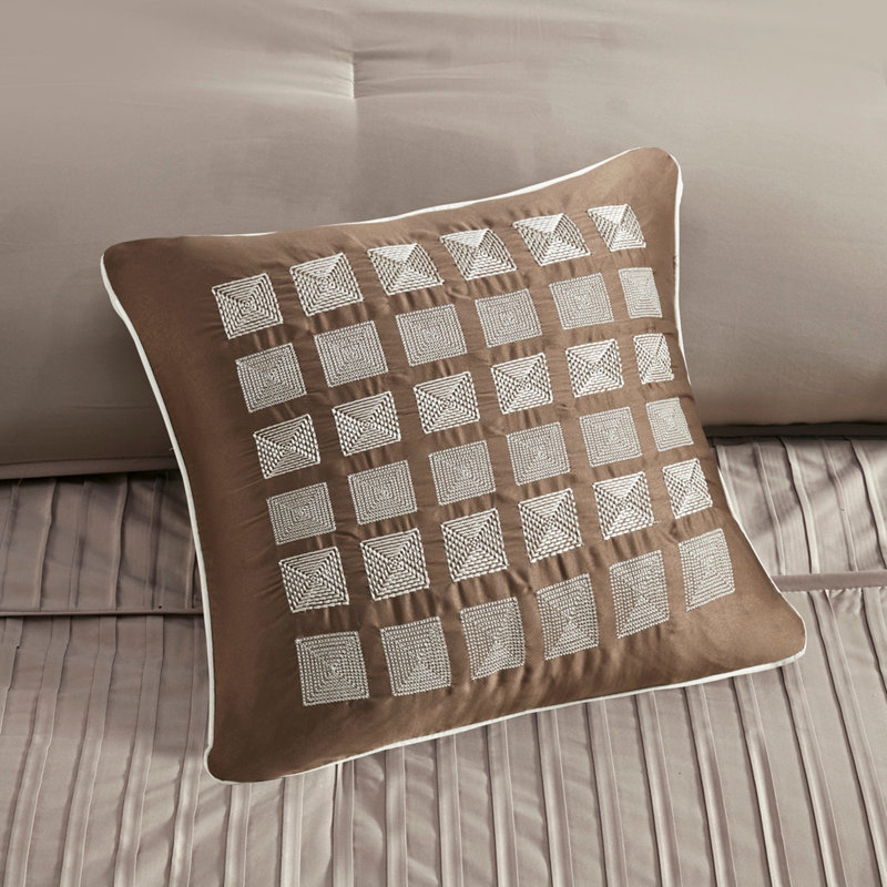 7 Piece Polyester Charmeuse Comforter Set Taupe