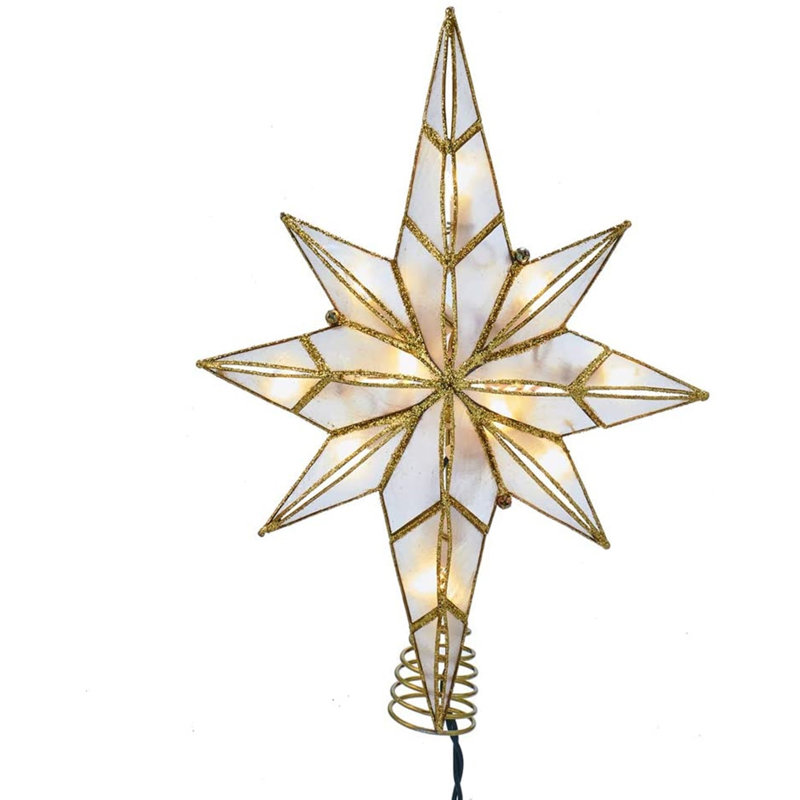 Décoration pour sommet de sapin étoile de Capiz Bethlehem 10 lumières 11,4 pouces Kurt Adler