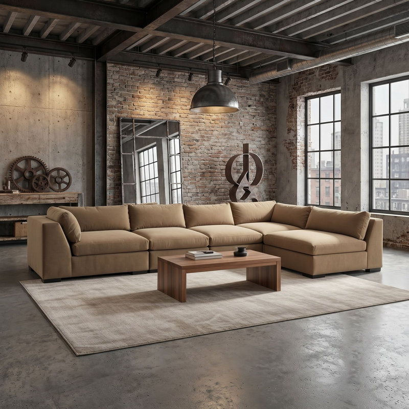 Tori 136" 5-Piece Modular Sectional, Gold Polyester Blend