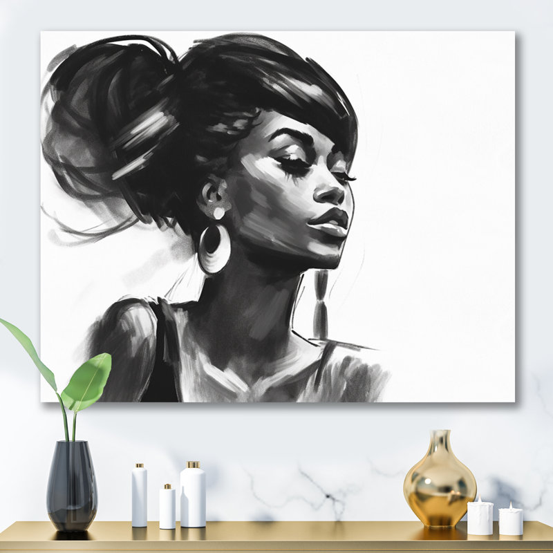 Noir et blanc, femme afro-américaine V - art mural femme, H 16 po x l 32 po, Toile tendue