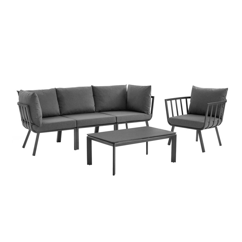 Riverside 5 Piece Outdoor Patio Aluminum Set, Structure grise / coussin gris anthracite