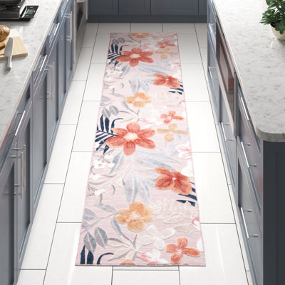 Tapis intérieur / extérieur à motif floral rose / gris Abdalah