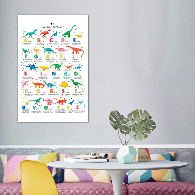 Dinosaur Alphabet - impression d'art graphique, H 60 po x l 40po x P 1,5 po, Toile tendue, Pas de tapis
