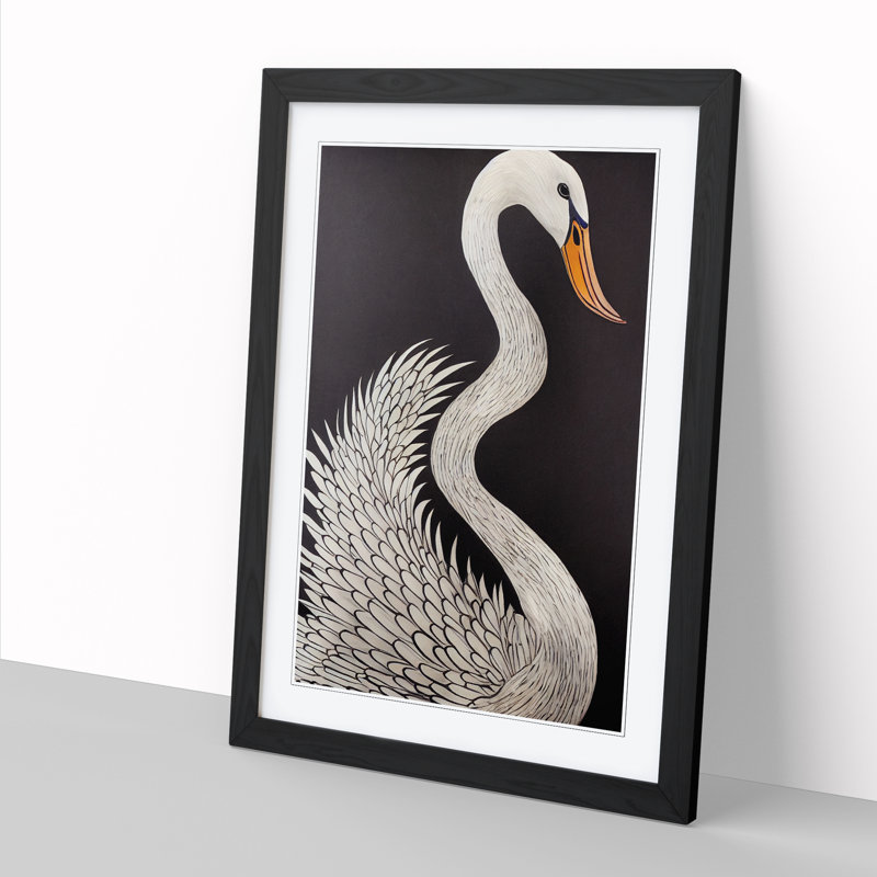 Swan Sgraffito - Single Picture Frame Print, 34cm H x 25cm W x 2cm D, Oak
