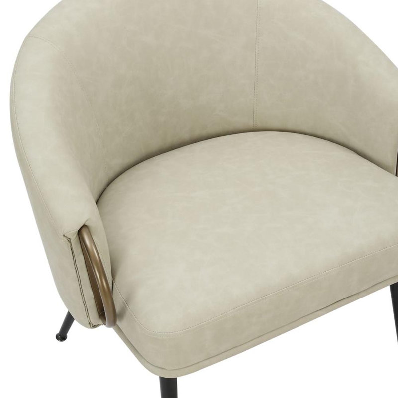 Faux Leather Barrel Chair, Vintage Ivory Polyurethane