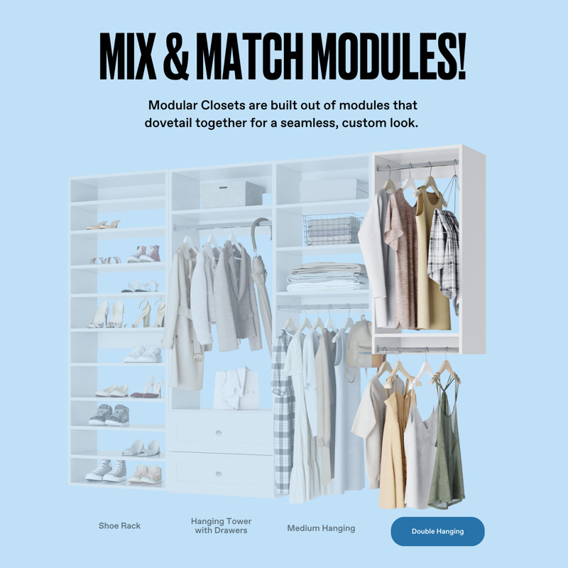Modular Closets Double Hanging Unit for Walk-in Closet System, 46" H x 18" W x 14" D