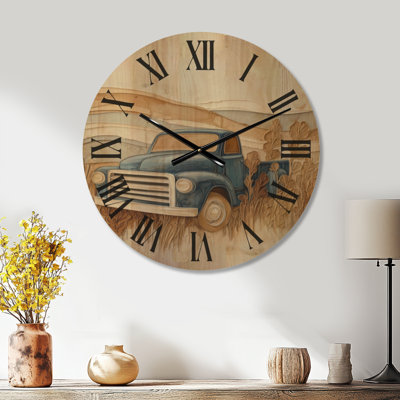 Vintage Blue Farm Truck II - Country Wall Clock, Printed on Wood