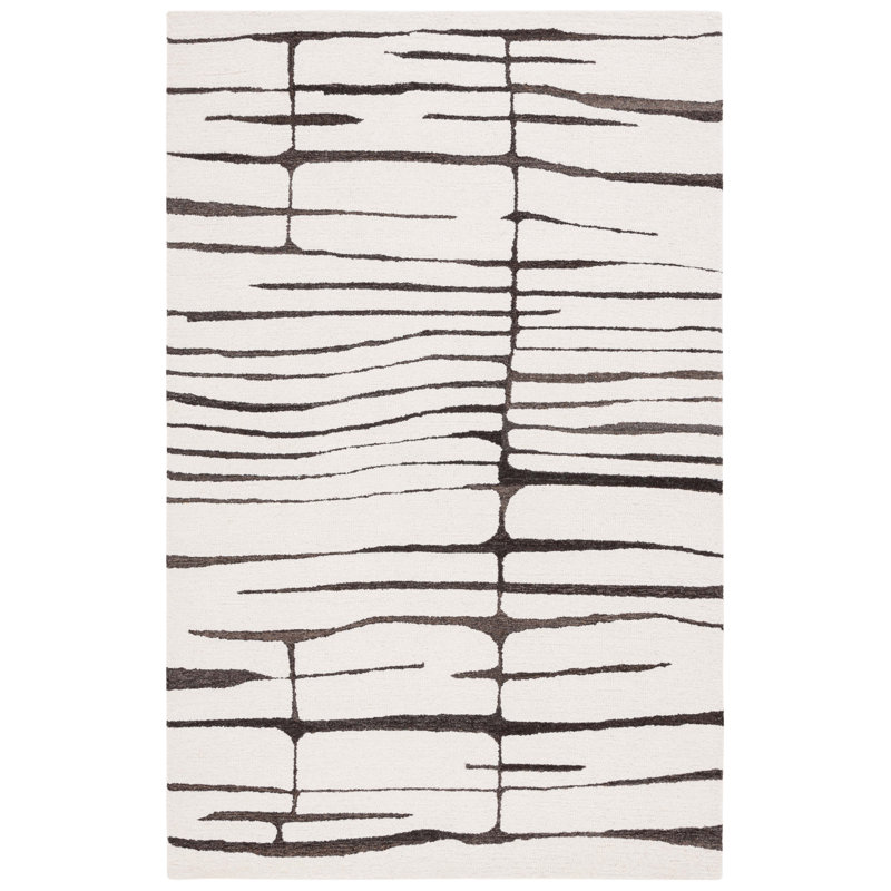 Kirstey Ebony Hand Tufted Wool/Cotton Abstract Rug in Ivory/Dark Brown, Rectangle 3" x 5"