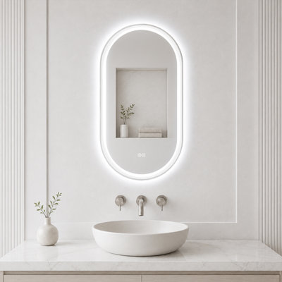 40-inch H x 24-inch W Frosted Oval LED Backlit Bathroom Vanity Mirror with Anti-Fog and Dimmable 3-Color Lighting