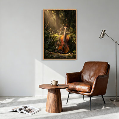Ensemble de 1 tableau sur toile représentant un violon en forêt