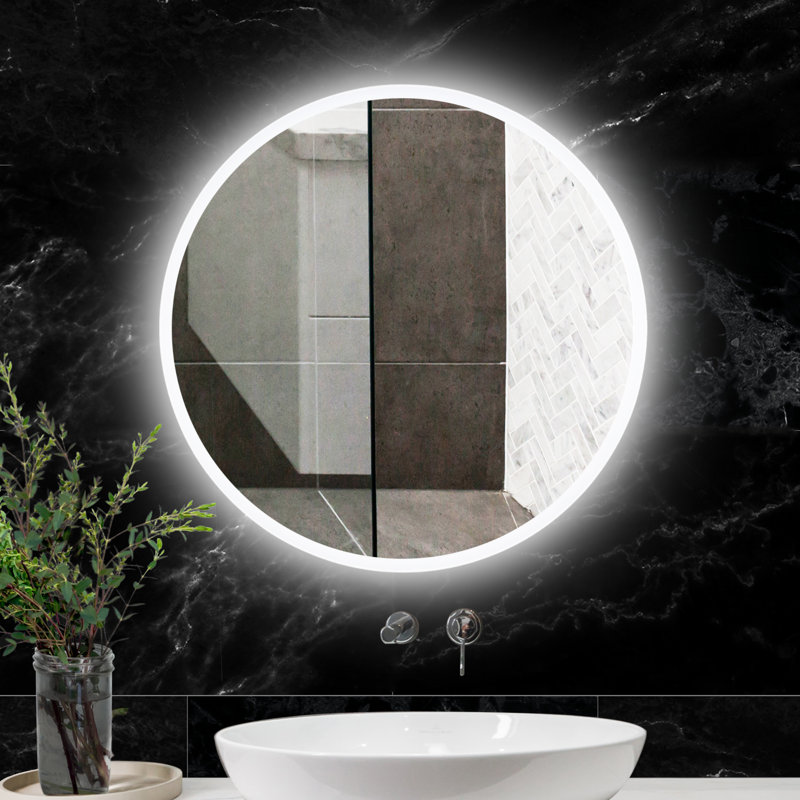 Round Frameless Backlit LED Anti-fog Bathroom Vanity Mirror, 32" x 32"