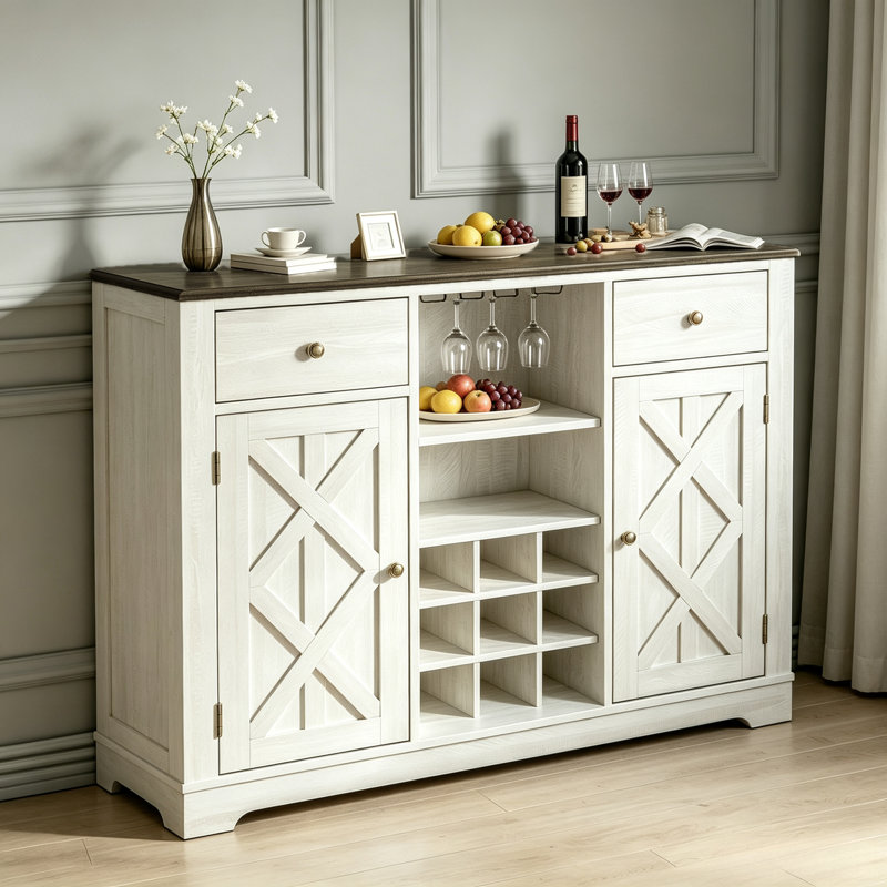 Buffet 2 tiroirs 47 po FWC20103B, Scie à découper blanc cassé