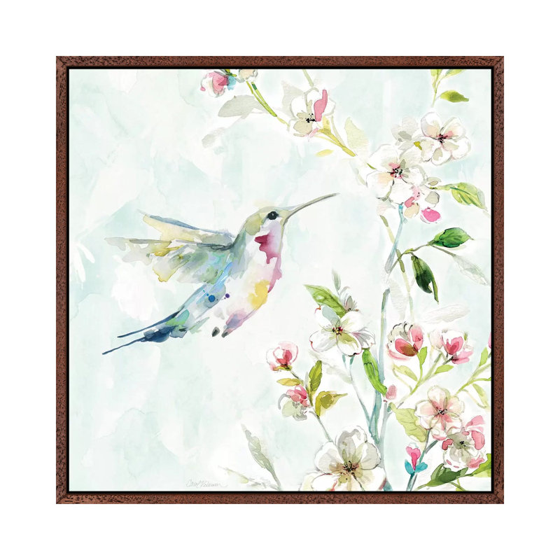 Hummingbird III by Carol Robinson - Painting on Canvas, 45.72 cm H x 45.72 cm W, Classic Brown Wood Framed Canvas