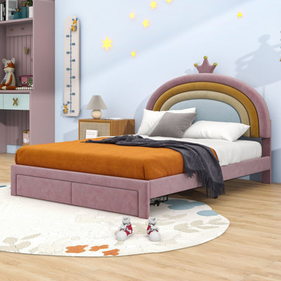 Lit en velours avec tiroir de rangement Moe Rainbow Dreams