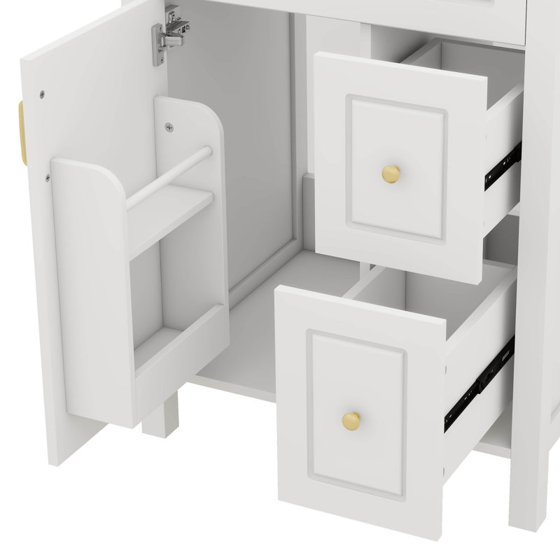Meuble-lavabo 24 po avec lavabo en céramique, 1 porte à fermeture silencieuse et 2 tiroirs, Blanc