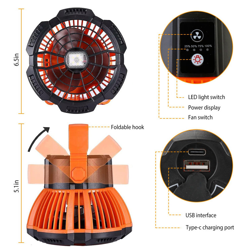 2-In-1 Portable Camping Fan Electric Lantern Fan with Hanging Hook