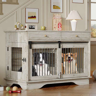 Grey Wooden Style Dog Crate with Removable Divider, 47 Inch Large & Medium Dog Kennel, Indoor Pet Furniture