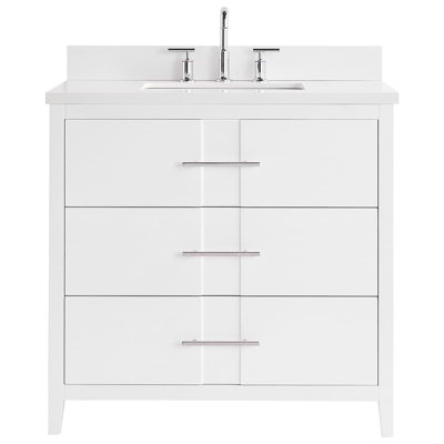 Meuble-lavabo simple autoportant de 36 po Atik avec comptoir en quartz blanc pur et lavabo en céramique