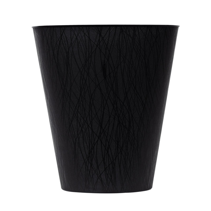 Black Plastic Oval Open Waste Basket with Willow Texture