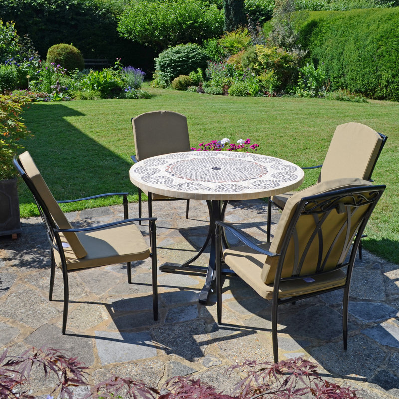 Avignon Mosaic Dining Table with 4 ASCOT DELUXE Chairs Garden Set