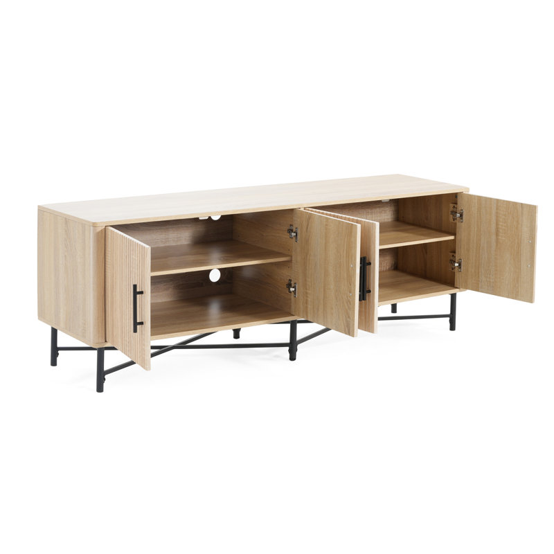Functional 4-Door TV Cabinet – 2 Storage Spaces, Adjustable Shelves, Ideal For Living Room Organization, Natural