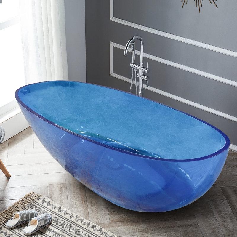 65.16'' x 29.72'' Freestanding Soaking Solid Surface Bathtub
