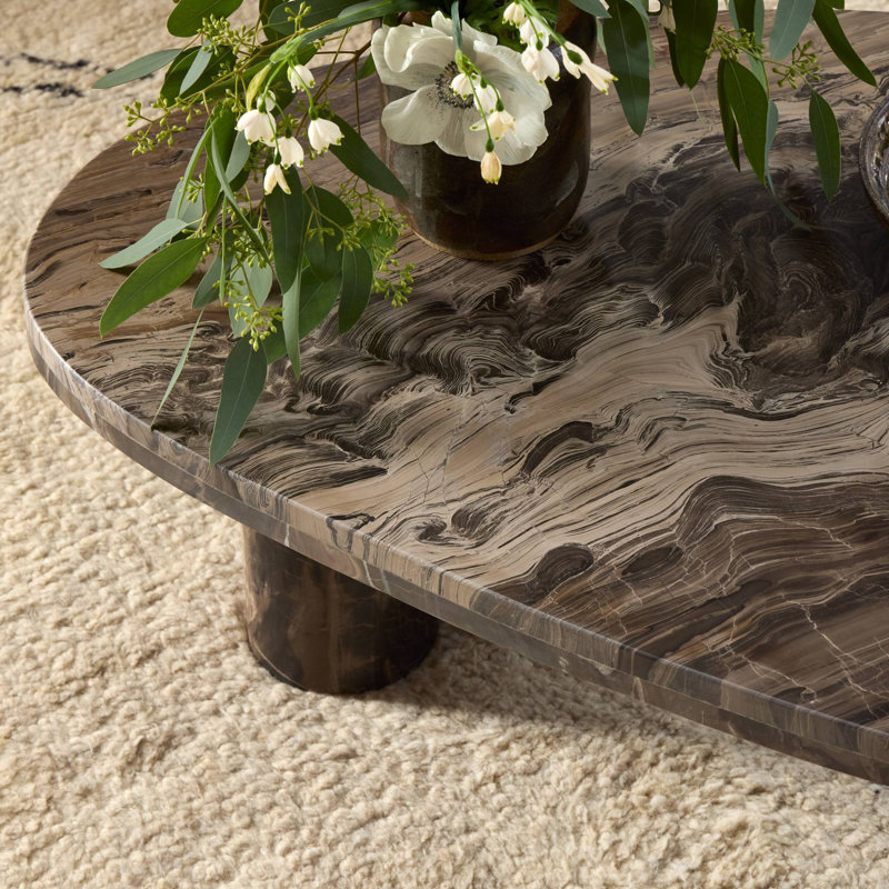 Zion Marble Coffee Table, 12.75" H x 25.5" L x 36" W