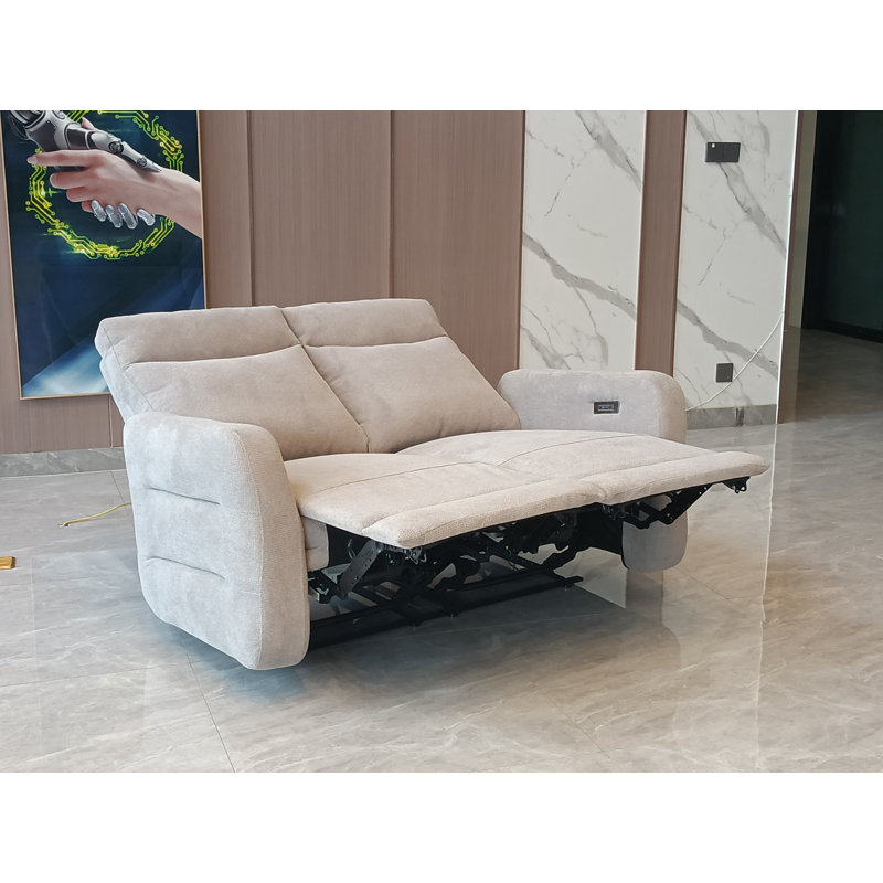 Cotton Blend Electric Reclining Sofa, Light Grey, 2