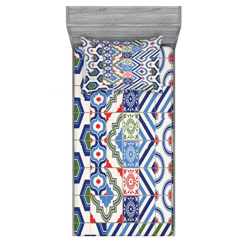 Microfiber Patchwork Sheet Set, Twin Sheet Set with Fitted Sheet