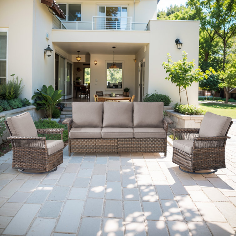 Servier Wicker 5 - Person Patio Conversation Sets with Cushions