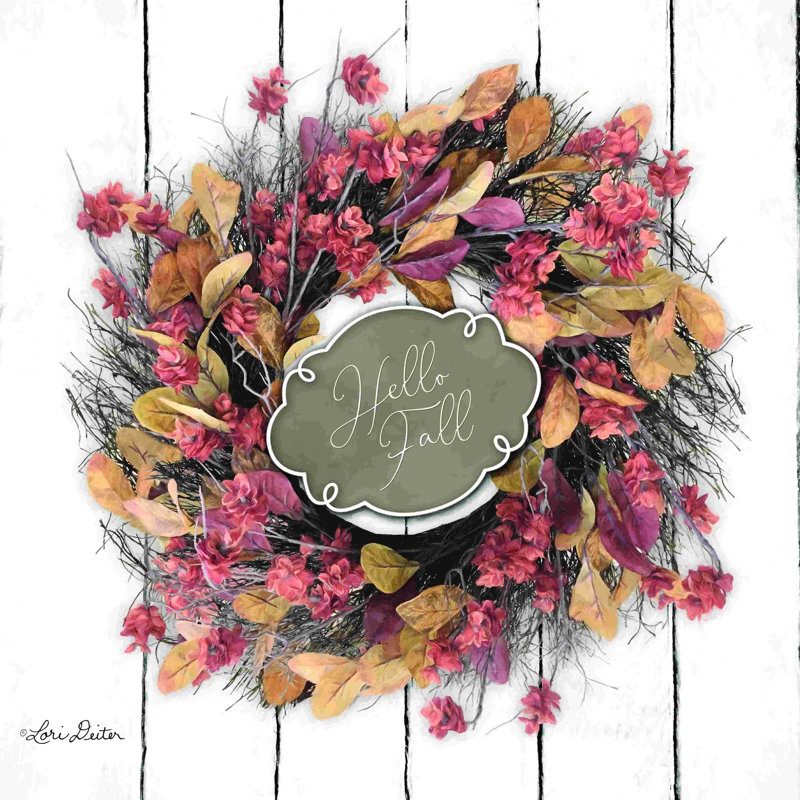 «Hello Fall Wreath» par Lori Deiter, reproduction sur toile tendue, H 12 po x l 12 po