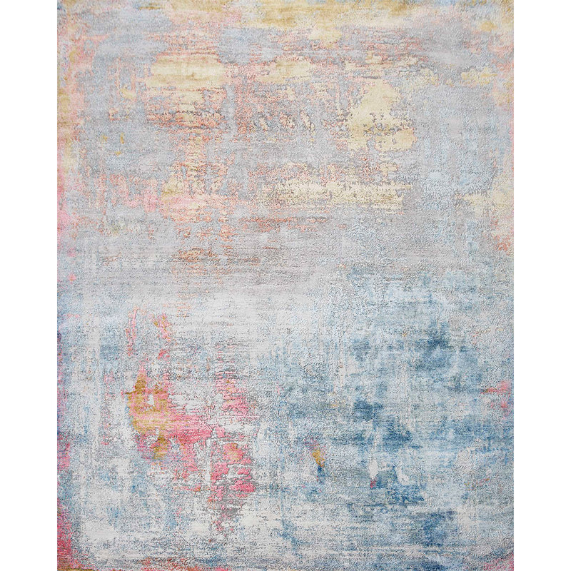 Tapis gris et multicolore noué à la main de haute qualité, Rectangle de 5 pi x 8 pi