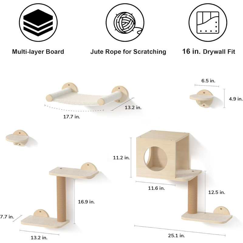 Ensemble de 5 tablettes murales en bois pour chat