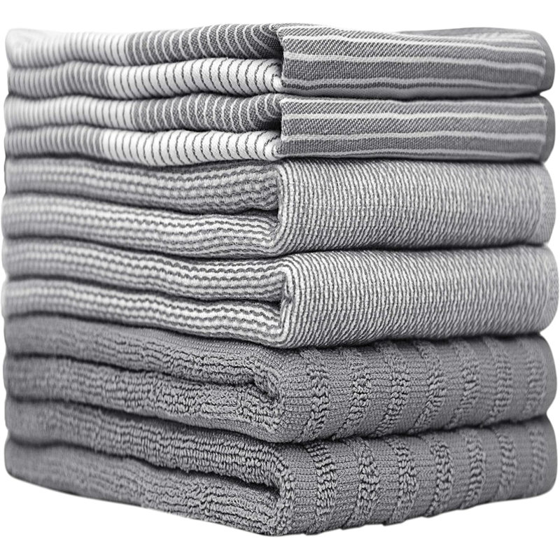 Serviettes de cuisine de qualité supérieure (paquet de 6) |  Torchons en coton | Ensemble de linge de cuisine plat et éponge très absorbant avec boucle de suspension