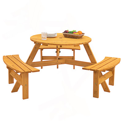6-Person Circular Outdoor  Picnic Table With 3 Built-In Benches
