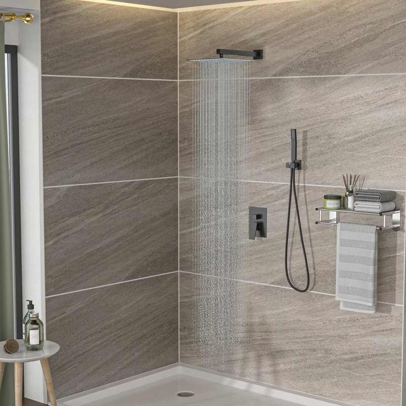 Matte Black Shower With 12 Inch Dual Heads - Wall Mounted System Shower, Square, Can Existing Showerheads